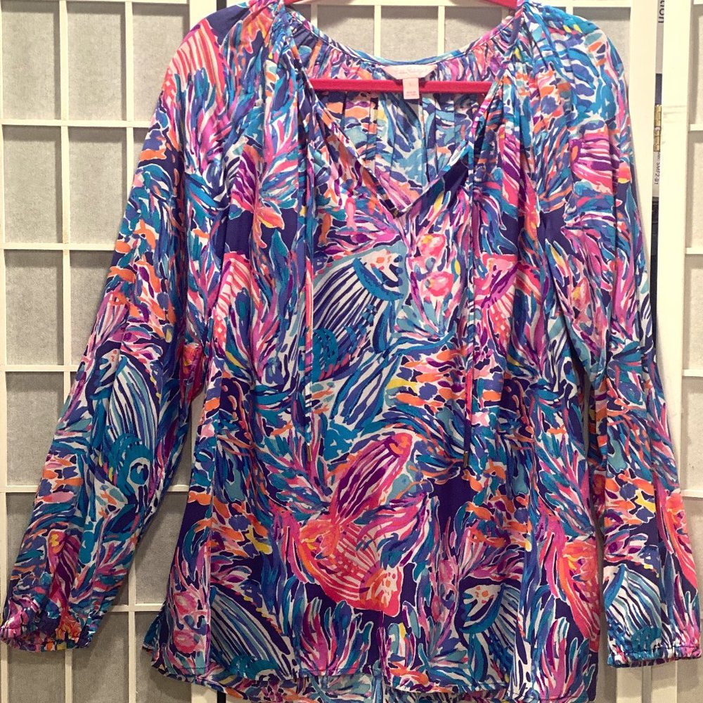 Lilly Pulitzer True Blue Seas the Day Willa Top Size Large